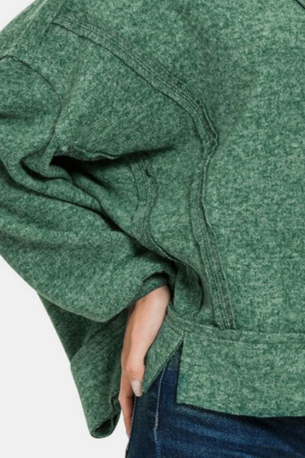 Casually Cool Brushed Hacci Exposed Seam Hoodie (Green)