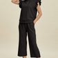 Fancy Frills Textured Ruffle Short Sleeve Top and Wide Leg Pants Set