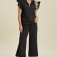 Fancy Frills Textured Ruffle Short Sleeve Top and Wide Leg Pants Set