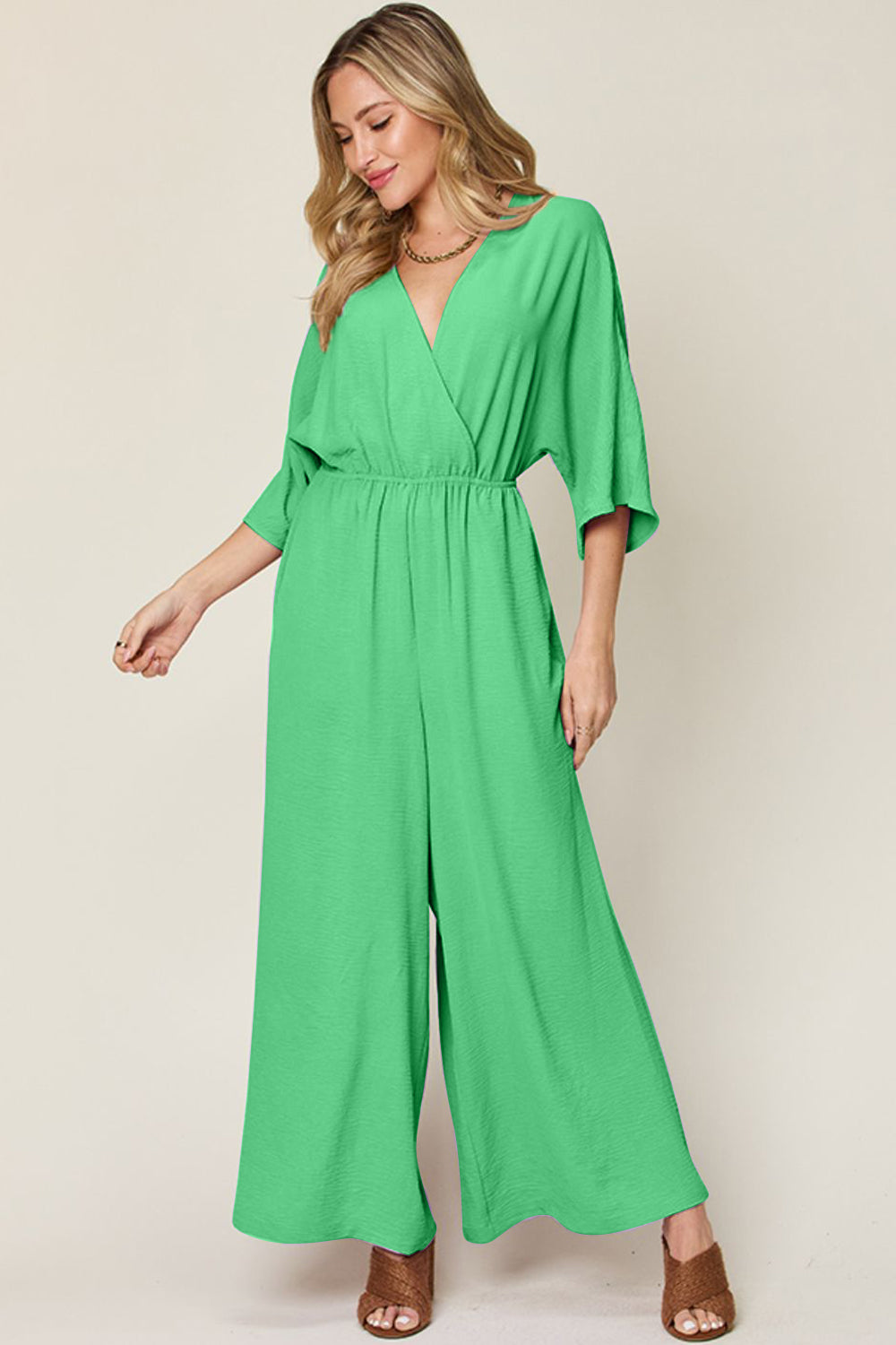 Casual Elegance Surplice Wide Leg Jumpsuit with Pockets