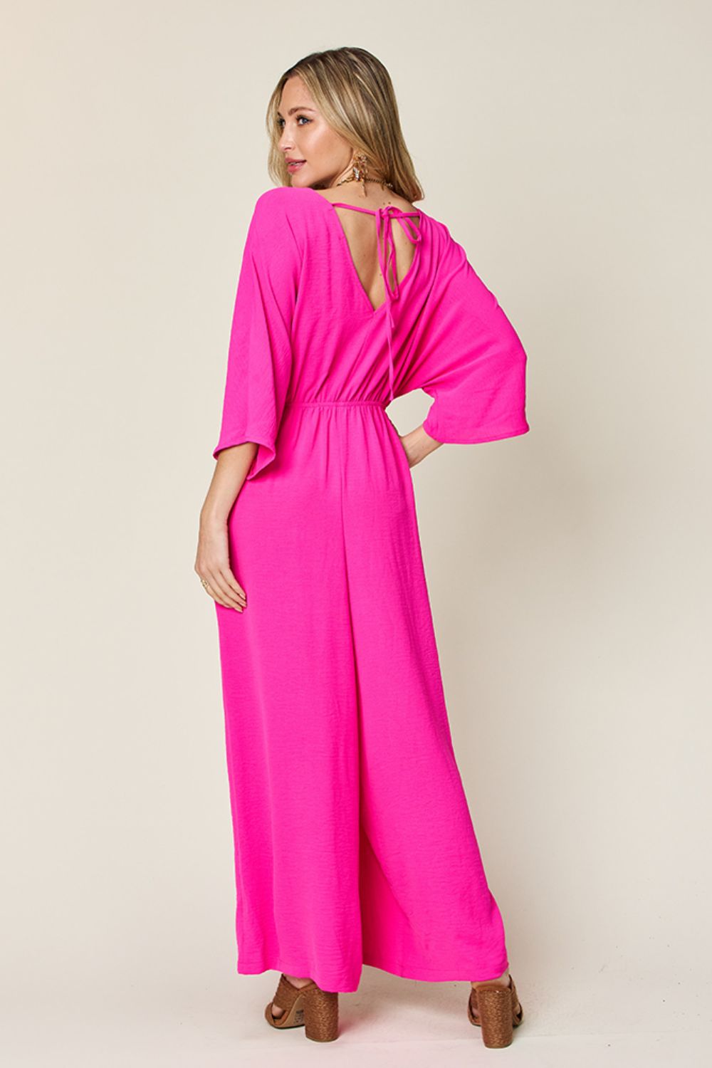 Casual Elegance Surplice Wide Leg Jumpsuit with Pockets