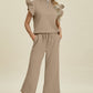 Fancy Frills Textured Ruffle Short Sleeve Top and Wide Leg Pants Set