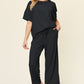 Out and About Textured Round Neck Short Sleeve T-Shirt and Wide Leg Pants