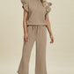 Fancy Frills Textured Ruffle Short Sleeve Top and Wide Leg Pants Set