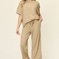 Out and About Textured Round Neck Short Sleeve T-Shirt and Wide Leg Pants