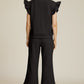 Fancy Frills Textured Ruffle Short Sleeve Top and Wide Leg Pants Set