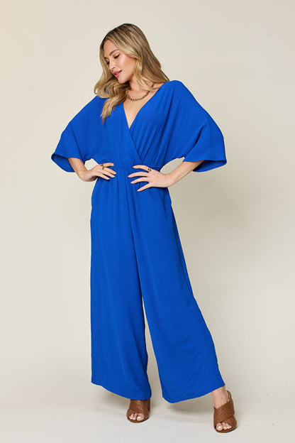 Casual Elegance Surplice Wide Leg Jumpsuit with Pockets