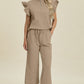 Fancy Frills Textured Ruffle Short Sleeve Top and Wide Leg Pants Set