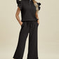 Fancy Frills Textured Ruffle Short Sleeve Top and Wide Leg Pants Set