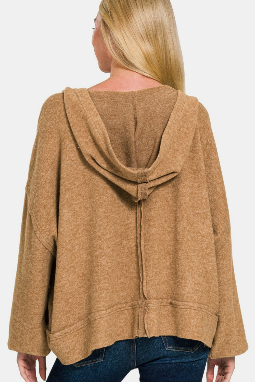 Casually Cool Brushed Hacci Exposed Seam Hoodie (Camel)