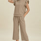 Fancy Frills Textured Ruffle Short Sleeve Top and Wide Leg Pants Set