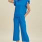 Fancy Frills Textured Ruffle Short Sleeve Top and Wide Leg Pants Set