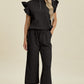 Fancy Frills Textured Ruffle Short Sleeve Top and Wide Leg Pants Set