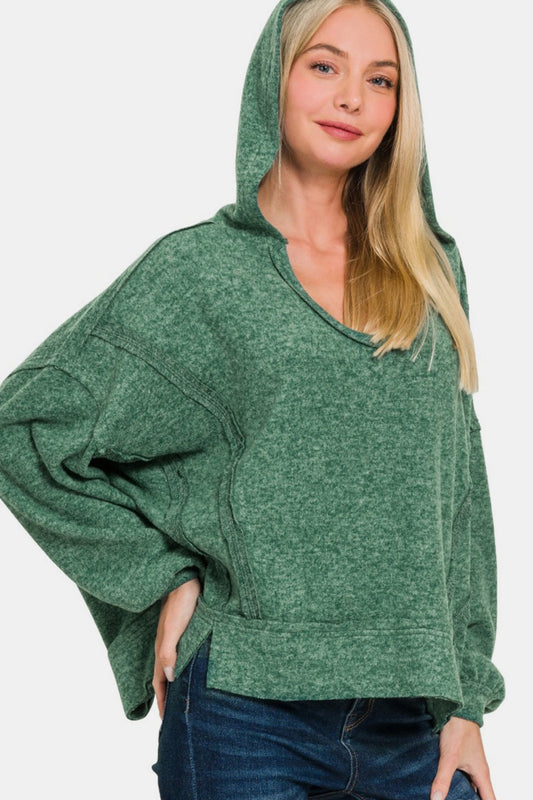 Casually Cool Brushed Hacci Exposed Seam Hoodie (Green)