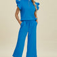 Fancy Frills Textured Ruffle Short Sleeve Top and Wide Leg Pants Set