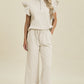 Fancy Frills Textured Ruffle Short Sleeve Top and Wide Leg Pants Set