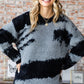 Art of the Abstract Pattern Contrast Feather Yarn Sweater