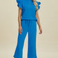 Fancy Frills Textured Ruffle Short Sleeve Top and Wide Leg Pants Set