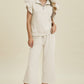 Fancy Frills Textured Ruffle Short Sleeve Top and Wide Leg Pants Set