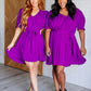 Purple knee length puff sleeve chiffon dress