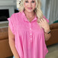 Pleat Detail Button Up Blouse in Pink Cosmos