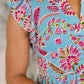 Lizzy Forever Flutter Sleeve Dress in Blue and Pink Paisley Floral