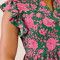 Lizzy Forever Flutter Sleeve Dress in Green and Pink Floral