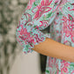 Lizzy Smock Top in Mint and Pink Floral Paisley