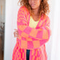 Noticed in Neon Checkered Cardigan in Pink and Orange