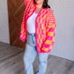 Noticed in Neon Checkered Cardigan in Pink and Orange