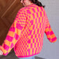 Noticed in Neon Checkered Cardigan in Pink and Orange