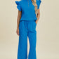 Fancy Frills Textured Ruffle Short Sleeve Top and Wide Leg Pants Set