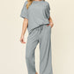 Out and About Textured Round Neck Short Sleeve T-Shirt and Wide Leg Pants