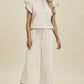 Fancy Frills Textured Ruffle Short Sleeve Top and Wide Leg Pants Set