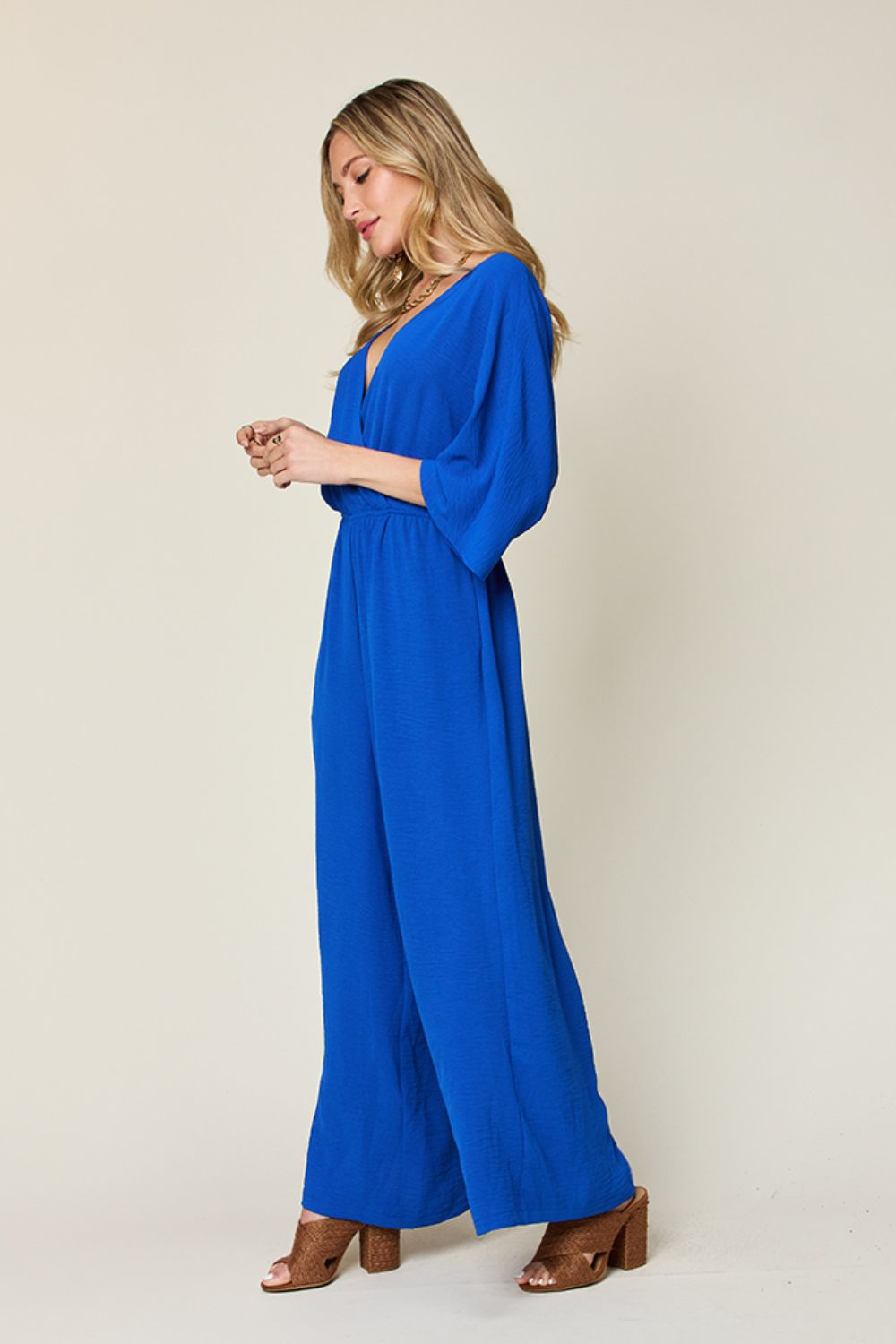 Casual Elegance Surplice Wide Leg Jumpsuit with Pockets