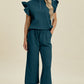 Fancy Frills Textured Ruffle Short Sleeve Top and Wide Leg Pants Set