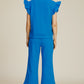 Fancy Frills Textured Ruffle Short Sleeve Top and Wide Leg Pants Set