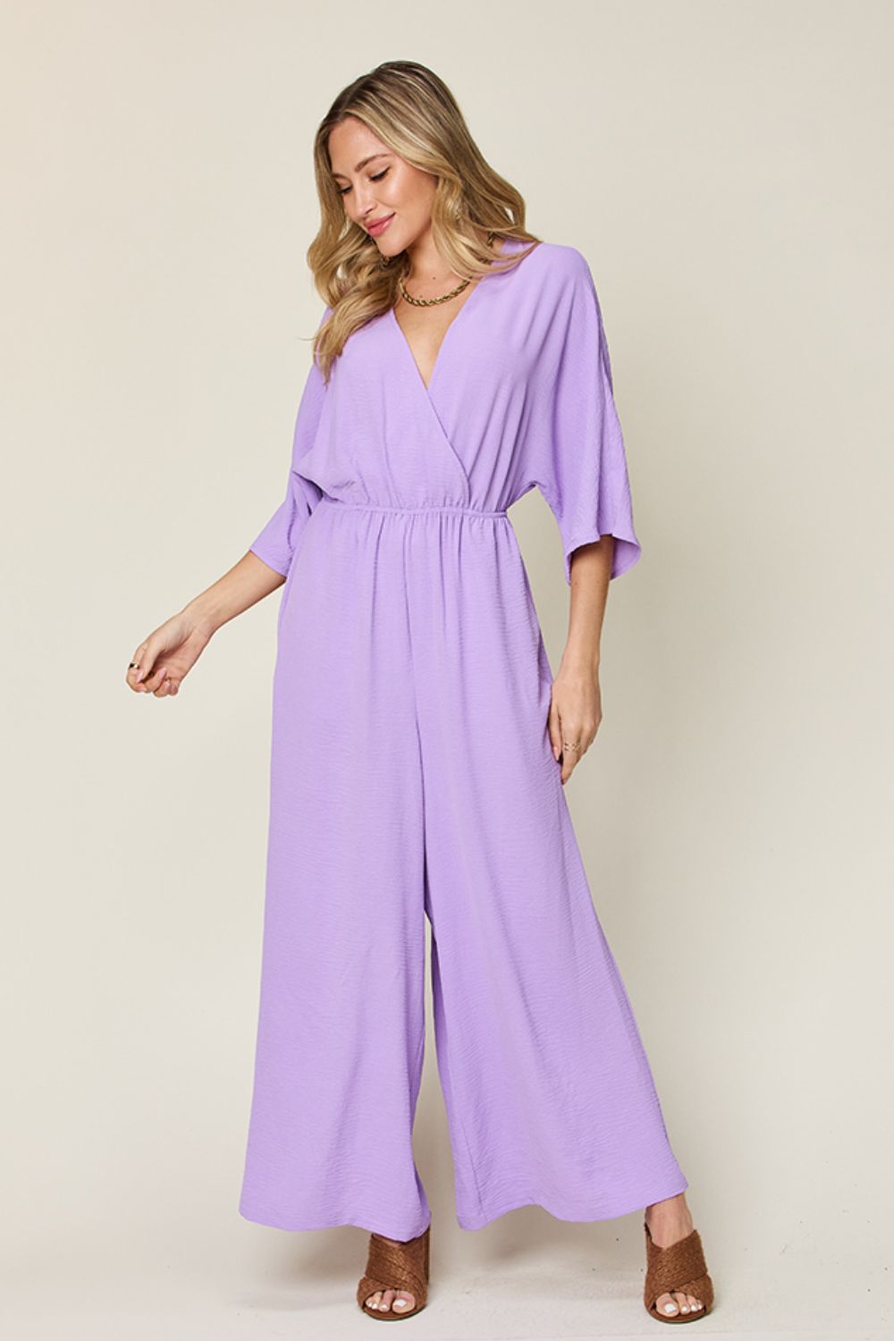 Casual Elegance Surplice Wide Leg Jumpsuit with Pockets