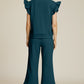 Fancy Frills Textured Ruffle Short Sleeve Top and Wide Leg Pants Set