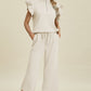 Fancy Frills Textured Ruffle Short Sleeve Top and Wide Leg Pants Set