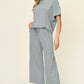 Out and About Textured Round Neck Short Sleeve T-Shirt and Wide Leg Pants