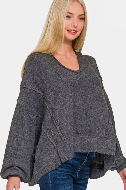 Casually Cool Brushed Hacci Exposed Seam Hoodie (Gray)