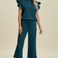 Fancy Frills Textured Ruffle Short Sleeve Top and Wide Leg Pants Set