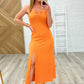 Notched Scoop Neck Maxi Dress in Orange
