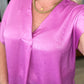 Pleat Front V-Neck Top in Spring Orchid