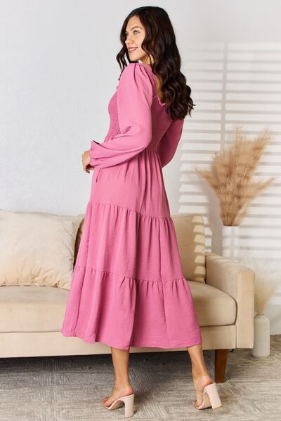 Rosy Ruffle Trim Smocked Tiered Dress