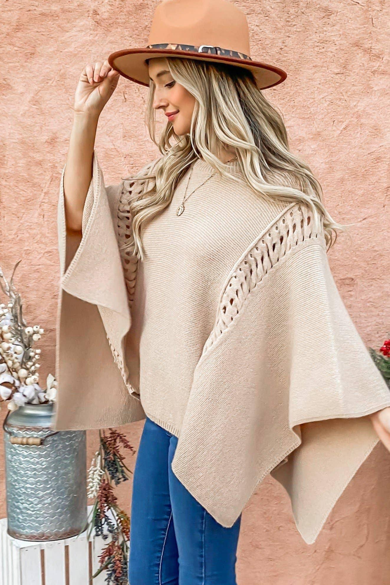 Hollow Out Basic Poncho Sweater Top